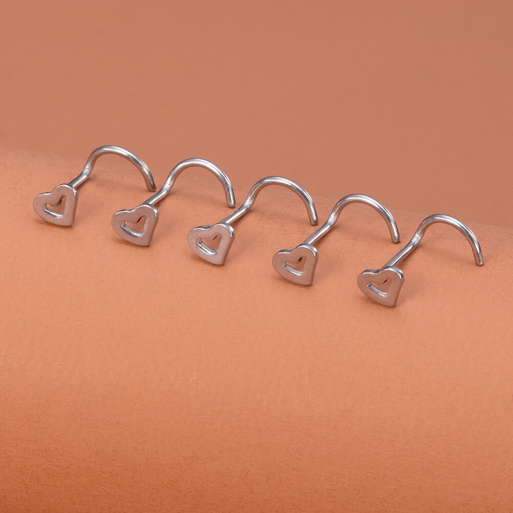 5 uds anillos de nariz para mujer 20G tornillo nariz Stud corazón Luna estrella bola Acero inoxidable narina Piercing tabique cartílago joyería: Zinc negro plateado