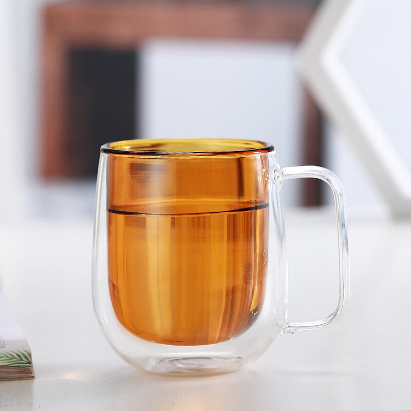Glass Coffee Mugs 250ml multicolor Double-Layer Glass Mugs With Handle Perfect For Latte Cappuccino Espresso Glassware