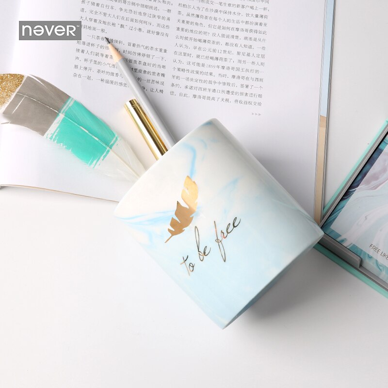 Never Light Blue Ceramic Pen Holder Desk Organizer... – Grandado