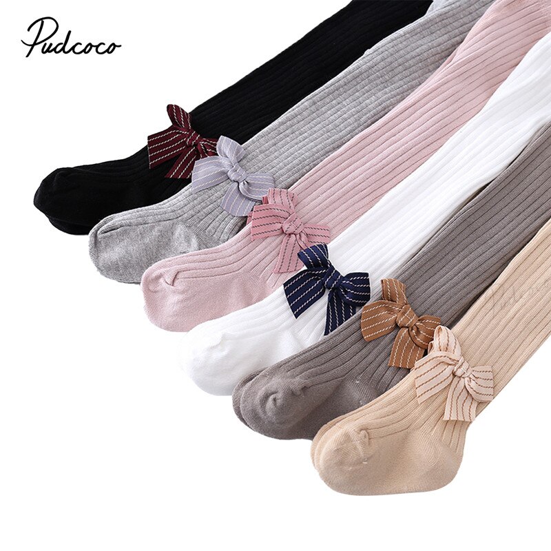Collants côtelés à nœud papillon pour enfants filles de 0 à 24M, solides et élégants, à la