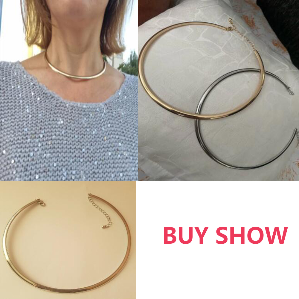 IngeSight.Z-gargantilla Punk de Metal liso con torsión redonda para mujer, Collar Simple de Color dorado, de joyas de