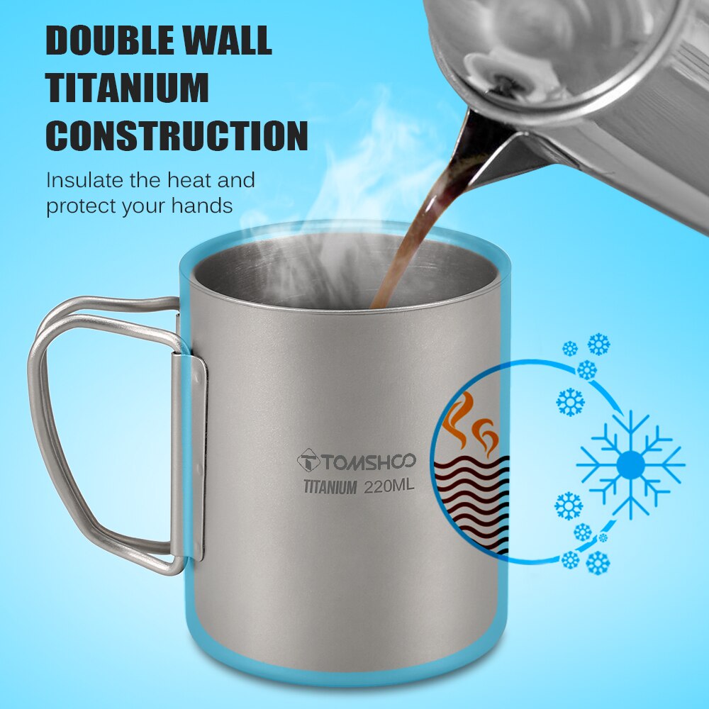 Tomshoo 220/350/450/600Ml Dubbele Muur Titanium Water Cup Koffie Thee Mok Voor Thuis Outdoor camping Wandelen Backpacken Picknick