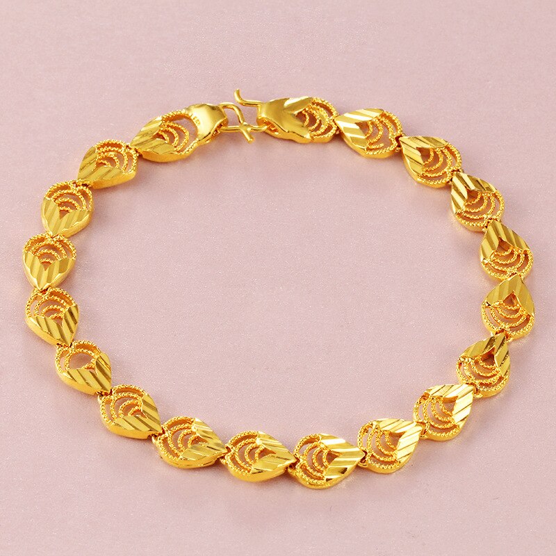 Pulseras de oro aluvial de Vietnam de 24k, cadena de cuentas de hojas de Color, joyería pulseras de mujer: Default Title