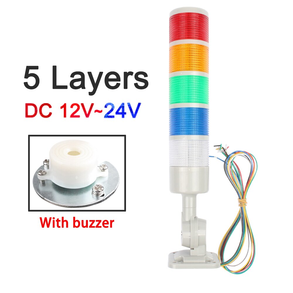 5 Layers Rotatable 180 Stack Light Warning Light Industrial for CNC Machine DC 24V 12V AC220V 110V Steady Flashing LED Light: Grey12V-24V sound