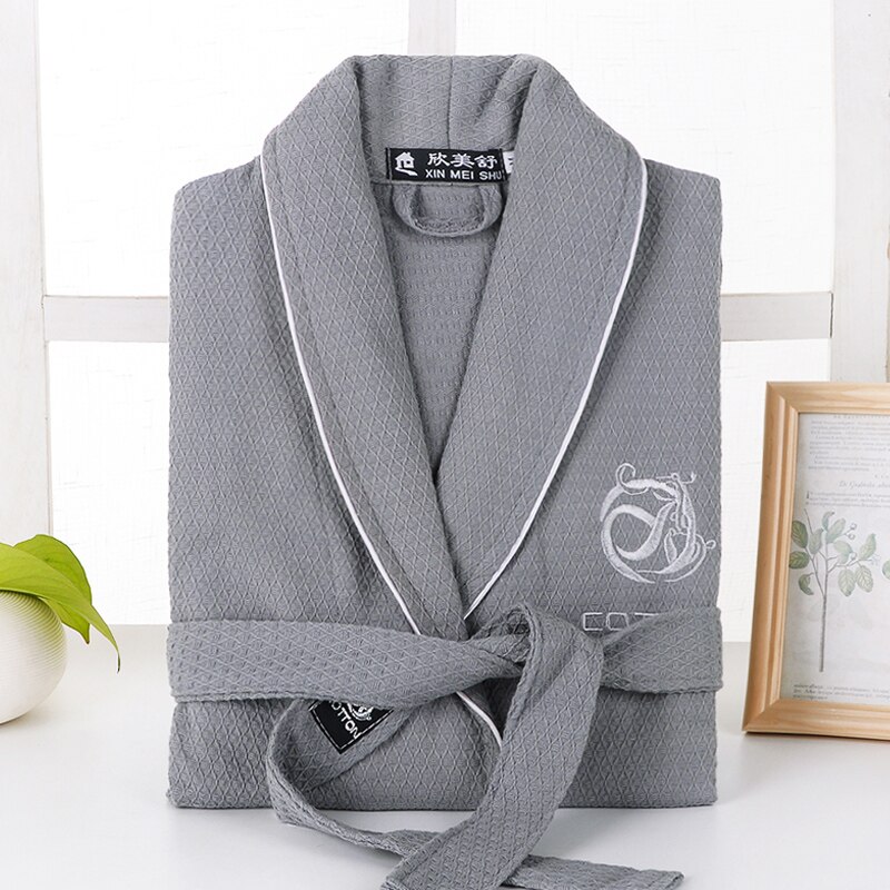 Waffle Bathrobe Men's Robe 100% Cotton Pajamas Soft Comfortable Robe Sleepwear Summer Casual Charming Gown Loungewear Plus Size: Grey / XL(178-190cm)