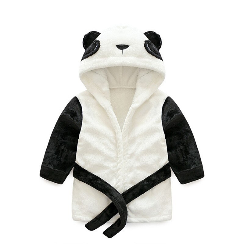 Baby badrockar flanell tecknad panda huva pyjamas barn sova hemma bära varm vinter höst flicka pojke barn morgonrock nattlinne: 1 to 2 år gammal