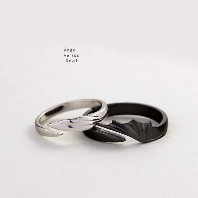 925 argent Sterling ange et diable Couple anneaux Original Texture romantique anneaux pour amoureux Festival bijoux
