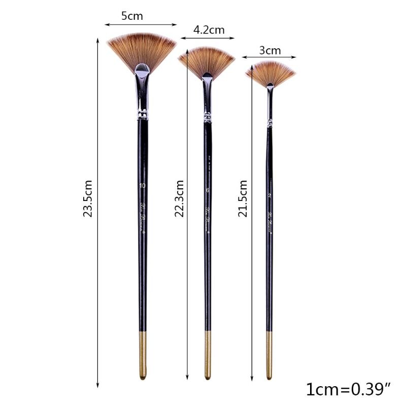 3 Fan-shaped Copper Tube Mixed Color Watercolor Brush Set Art Supplies Painting 1XCB