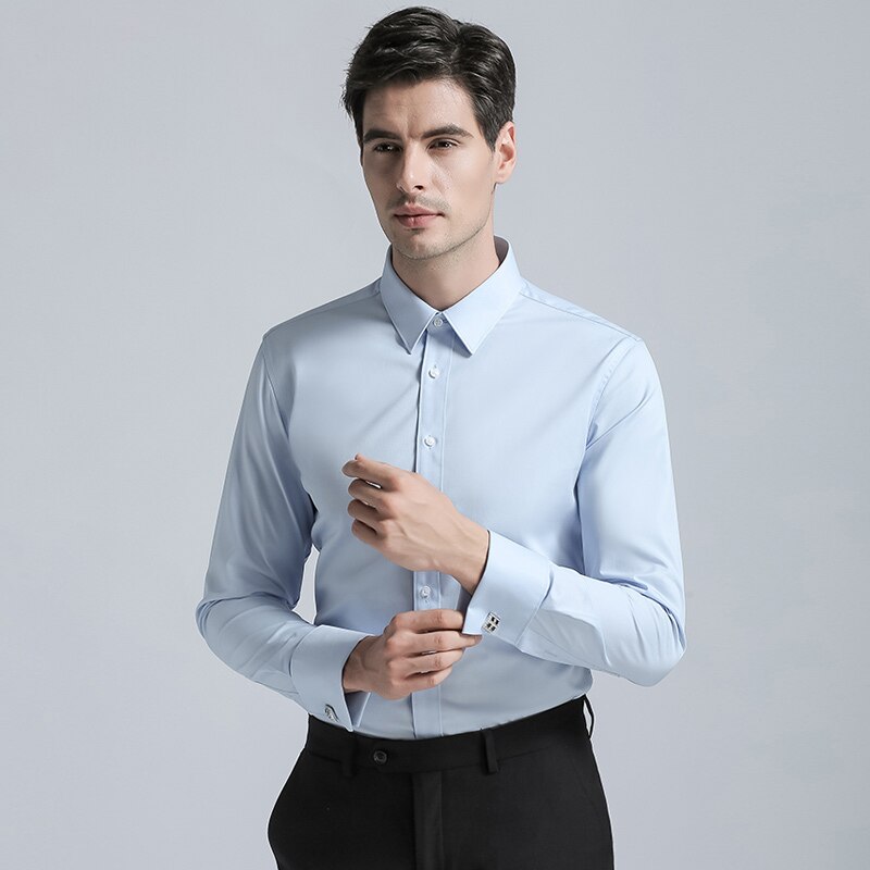 Long Sleeves Cotton Men Dress Shirts Solid Color Business Suits Casual Regular Fit Cufflink Blouse: Asian Size XXL