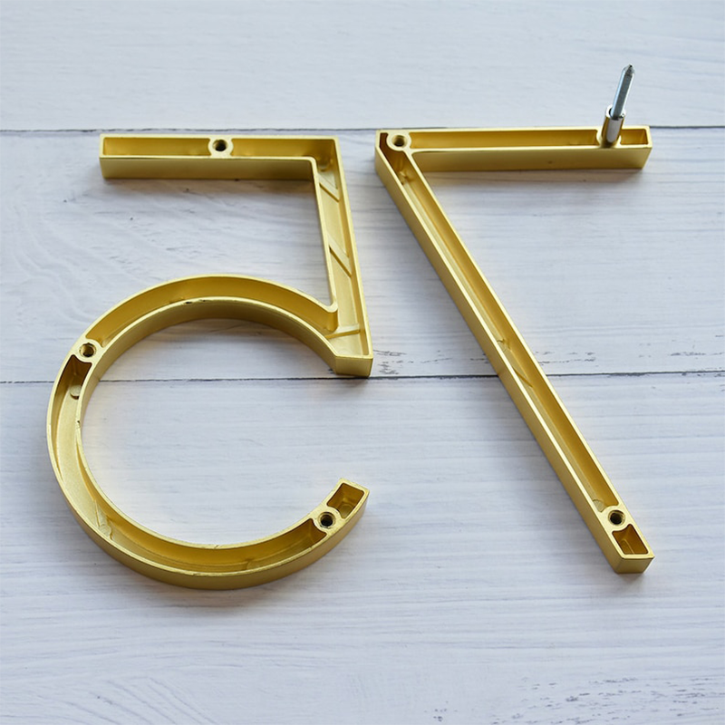 Anti Rust Satin Brass Gold House Address Numbers Floating Metal House Numbers Gold Modern Door Home Outdoor Metal Address Sign