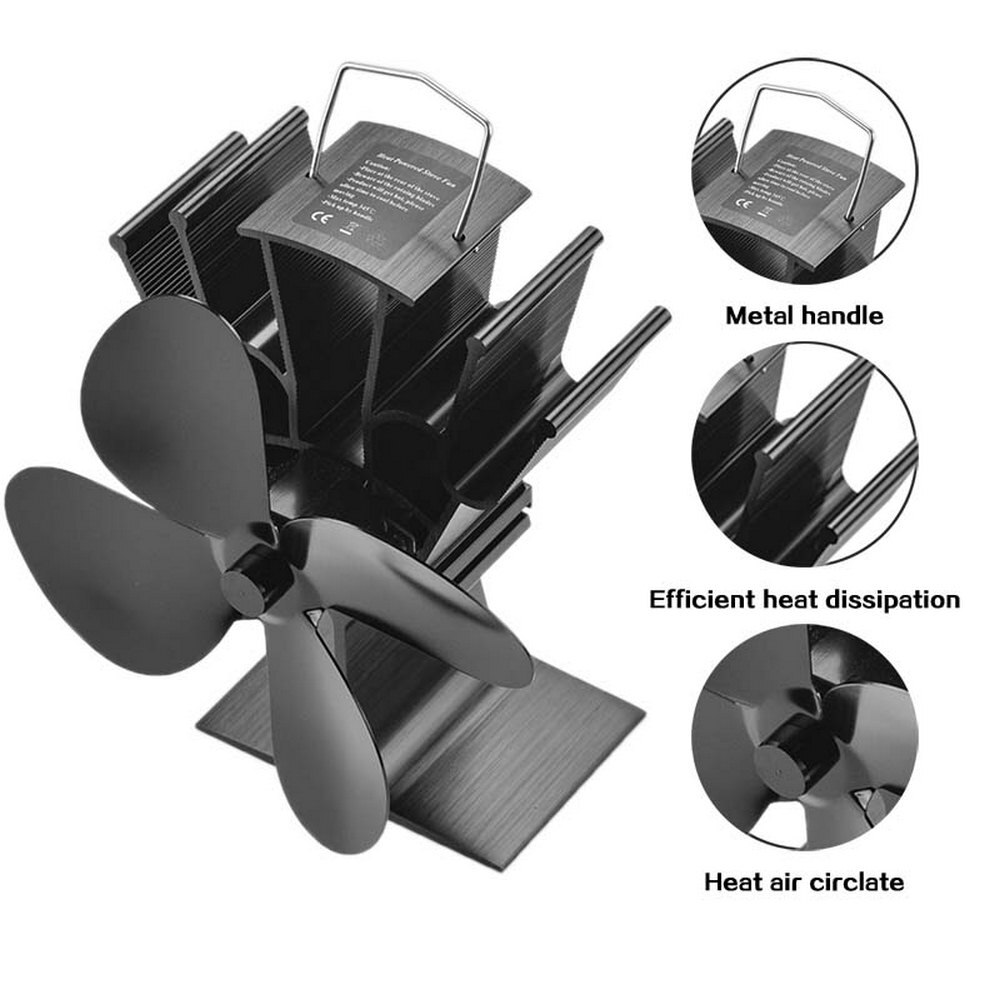 Ecofan-ventilador para hogar de 4 aspas, estufa de calor con ventilador, registro de quemador de madera, silencioso, para el hogar, distribución eficiente del calor