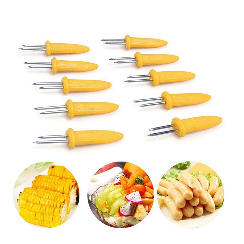 10 stk / sæt grill majsholdere gaffel bbq plast majsholder med rustfrit stål nål køkkenredskaber gadgets 6*1.5cm