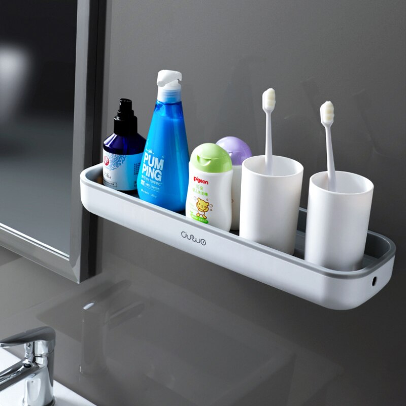 Wall-mounted Bathroom Rack Storage Rack With Towel Rod For Kitchen Household Organizer For Bathroom Accessories Without Drill