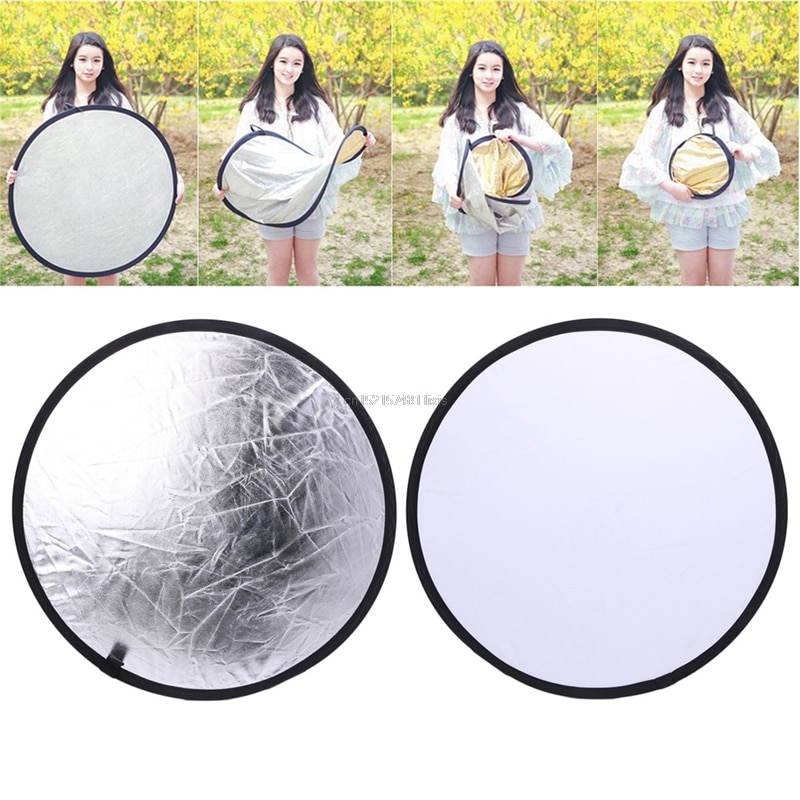 2 in 1 55-60cm Light Mulit Collapsible Disc Photography Reflector Silver/White