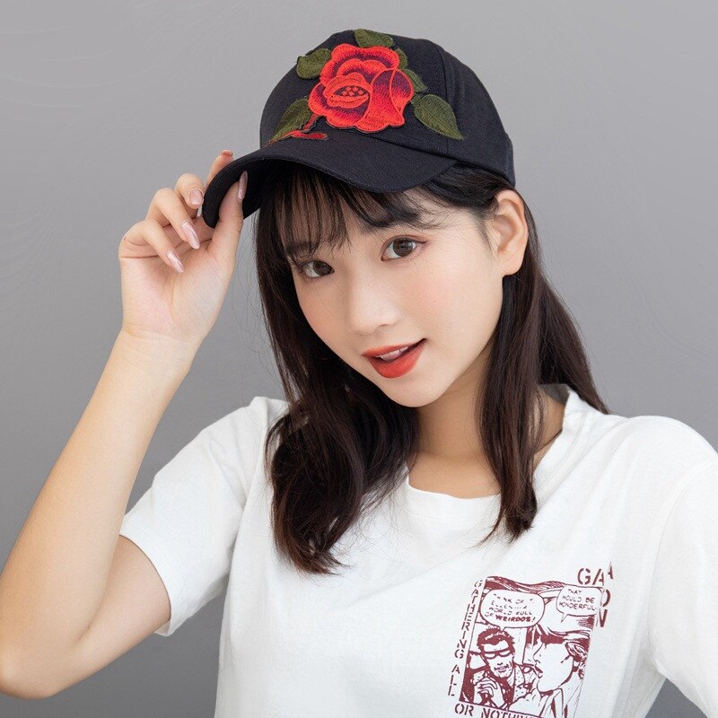 Sombrero de sol bordado para mujer, gorra rosa bordada, gorra de béisbol de protección solar para viajes al aire libre