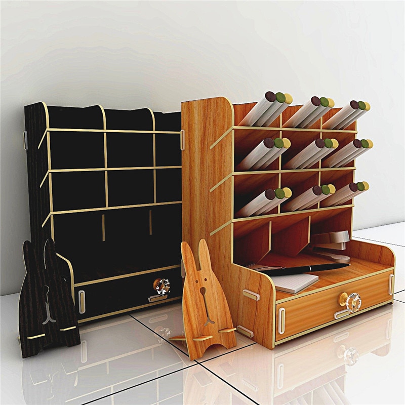 Wooden Desk Organizer Multi-Functional DIY Pen pencil Holder Box Desktop Stationary Home Office Supply Storage Rack