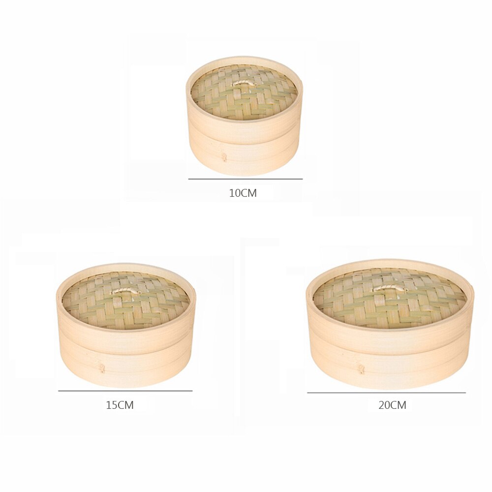 Vaporera china de bambú con tapa, utensilio de cocina de 10/15/20cm, escurridor para pescado, arroz y verduras
