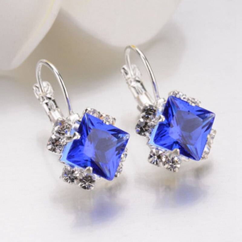 Silver Color Square Earrings Purple Red Blue Black Austrian Crystal Rhinestone Earring For Women Wedding Jewelry: BL
