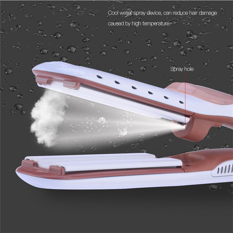 2 In 1 Ceramic Steam Straightening Iron Brush Curling LED Display Hair Straightener Temperature Control Flat Iron Hair Styler