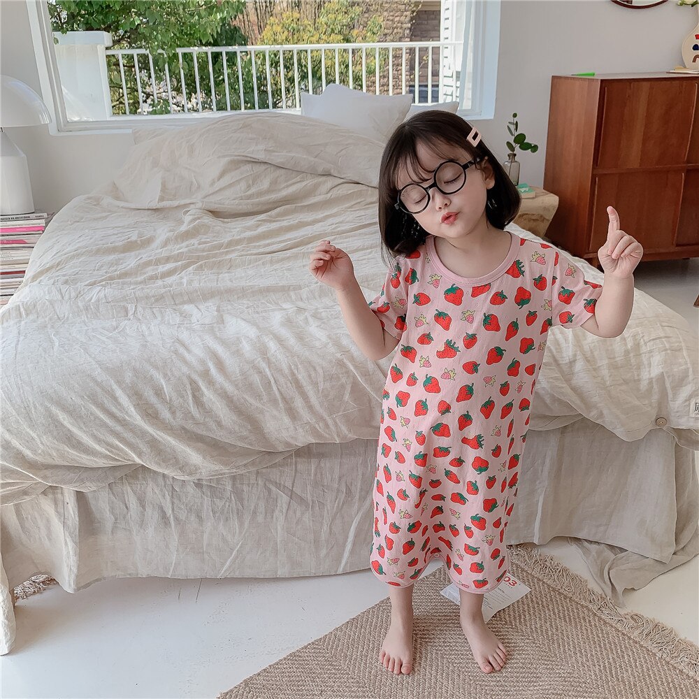 Baby Girls Cotton Nightdress Little Girls Girl Pajamas Dresses Children Strawberry Nightgown Homewear Kids Sleepwear