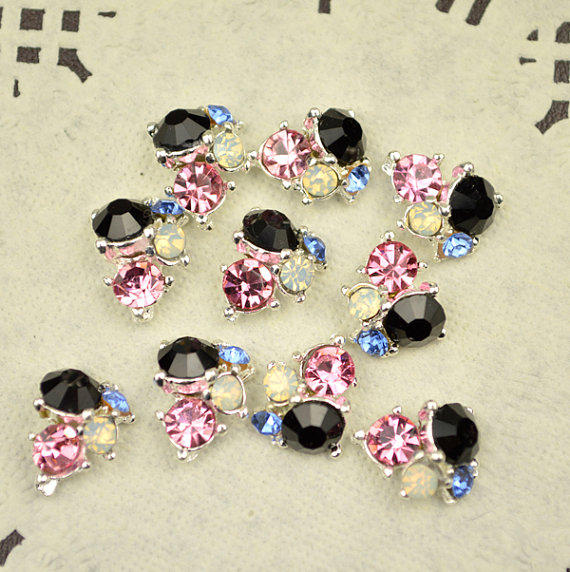 ! Nieuw! 10Pc Roze Zwart Ab Glitter Steentjes 3d Metalen Legering Nail Art Decoraties Komen, Lichtmetalen Nagel Charmes, sieraden
