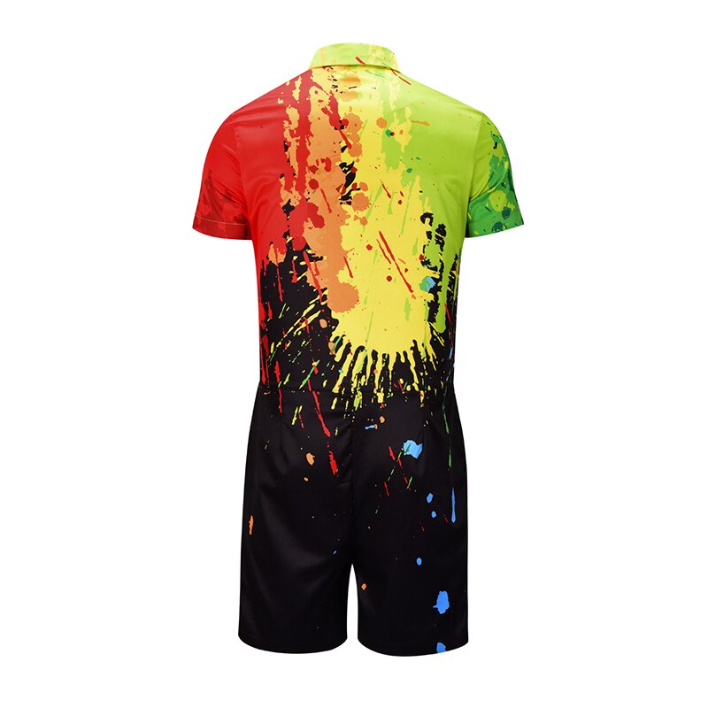 Mr.BaoLong Mens Rompers Ink print 3D Jumpsuits Summer Men Set Beach Party Short Sleeve Cargo Overalls One Piece Playsuit