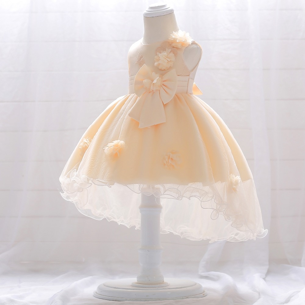Christening 1 Year Baby Lace Flower Christening Gown Baptism Clothes Newborn Kids Tail Birthday Princess Infant Party Dresses
