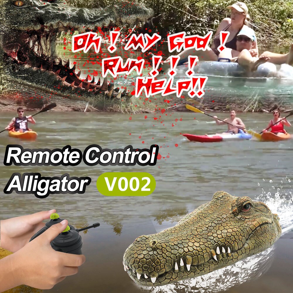 Flytec V002 RC Boat 2.4G Remote Control Electric Racing Boat Waterproof High Speed Simulation Crocodile Head Spoof Toy