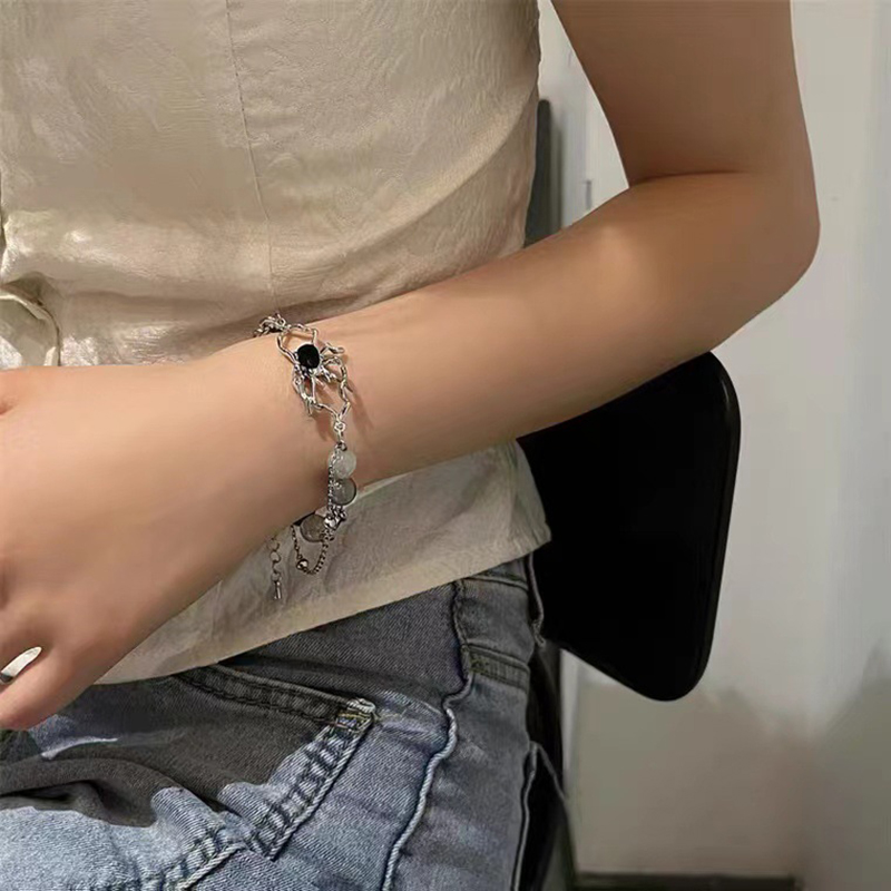 Punk Zwarte Spin Armband Gothic Grey Kraal Rvs Ketting Armbanden Voor Vrouwen Halloween Sieraden