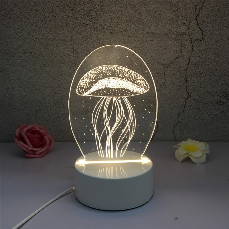 Sololandor 3D Led Lamp Creatieve 3D Led Night Lights Novelty Illusion Night Lamp 3D Illusion Tafellamp Voor Thuis Decoratieve licht: Jellyfish