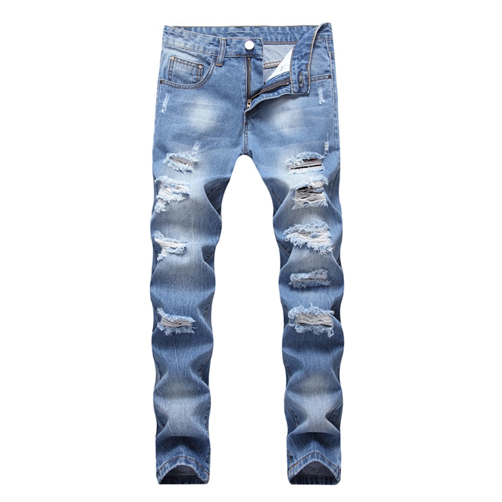 Mænd casual jeans coated slanke lige plisserede biker jeans bukser mænd denim casual bukser plus størrelse 42