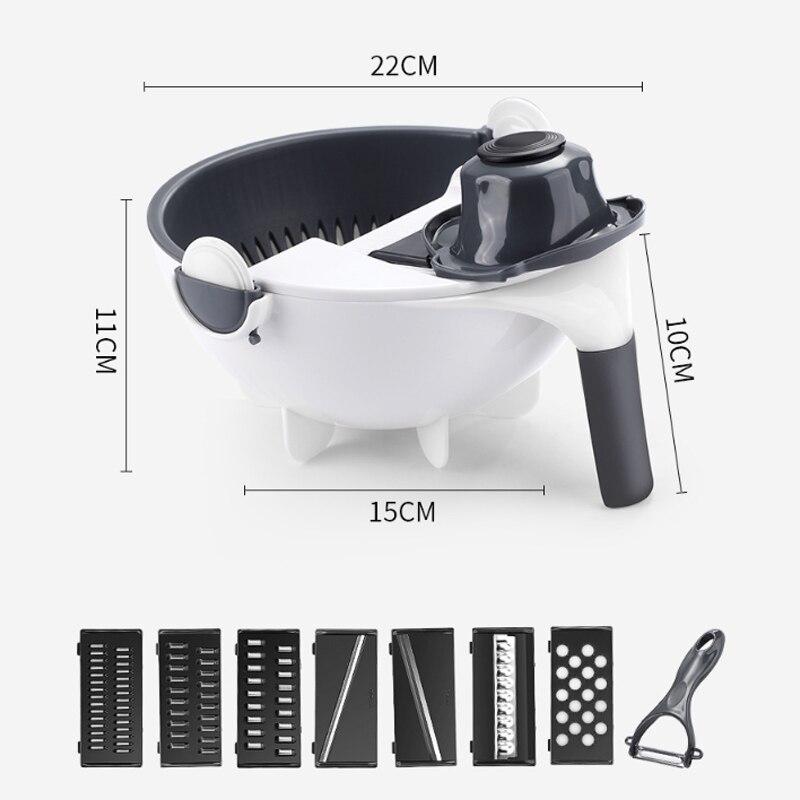 9 In 1 Keuken Gadget Rasp Groentesnijder Slicer Multifunctionele Voedsel Chopper Mandoline Slicer Draaien Afvoer Mand #1