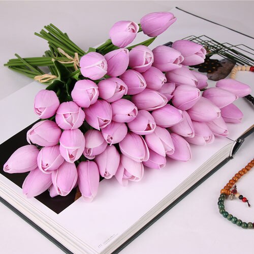 10 stk tulipan kunstig blomst lateks ekte berøringe brudebukett hjem dekorere dekorere kunstige blomster bukett ekte berøringe: F