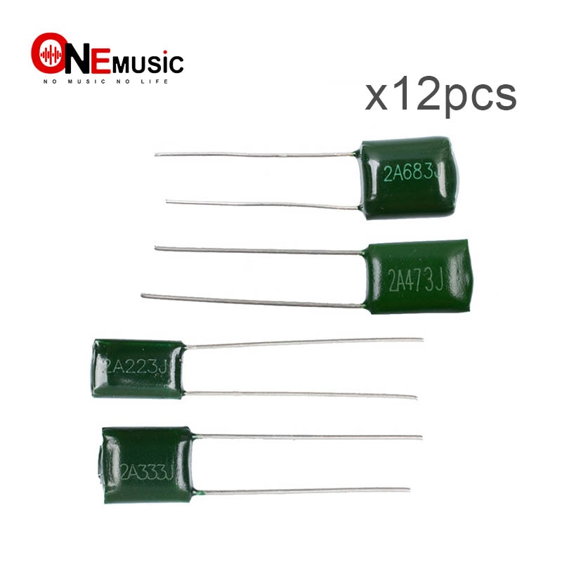 Condensateurs pour guitare basse électrique en Polyester, 12 pièces, 2A223J 0.023UF/2A333J 0.033UF/2A473J 0.047UF/ 2A683J 0.068UF/tension nominale 100V
