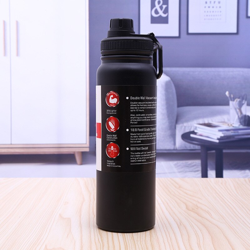 Termo de acero inoxidable con filtro para té y café tazón taza, botella de agua para niñas, frasco de vacío, Taza de Viaje, botella deportiva, 600/800ml: 600ml / Negro