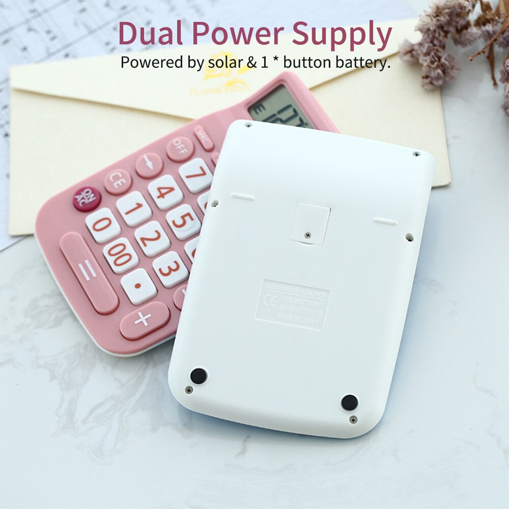 Portable Solar Calculator 12 Digits Large LCD Display Solar Energy &amp; Button Battery Dual Power Supply Study Tool