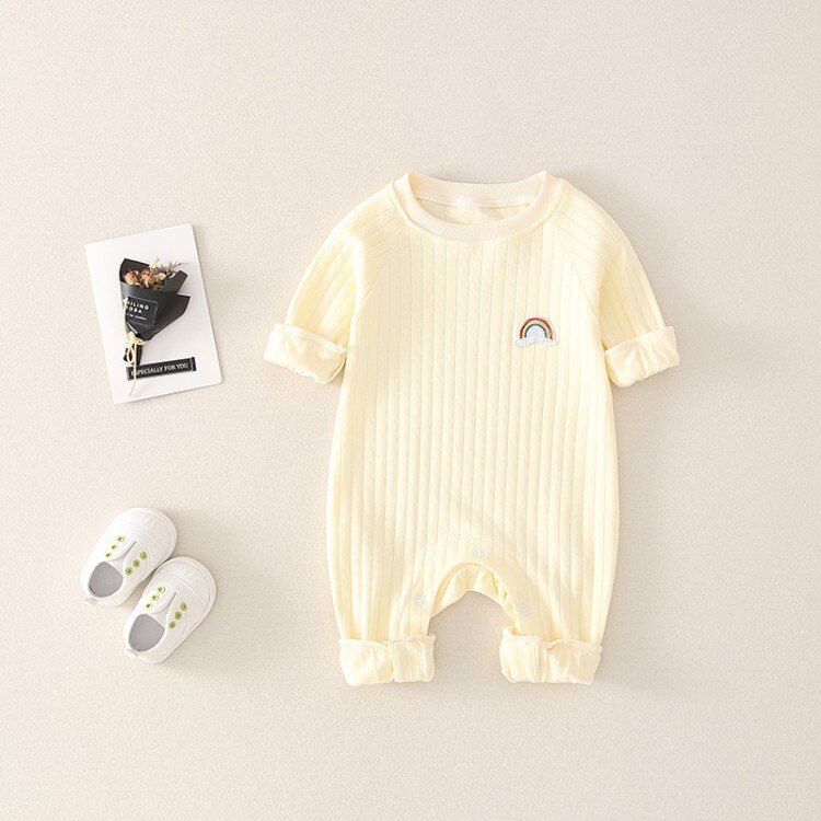 Baby Kleding Baby Gaas Romper Klimmen Pak Regenboog Herfst Jumpsuit: Beige 73cm