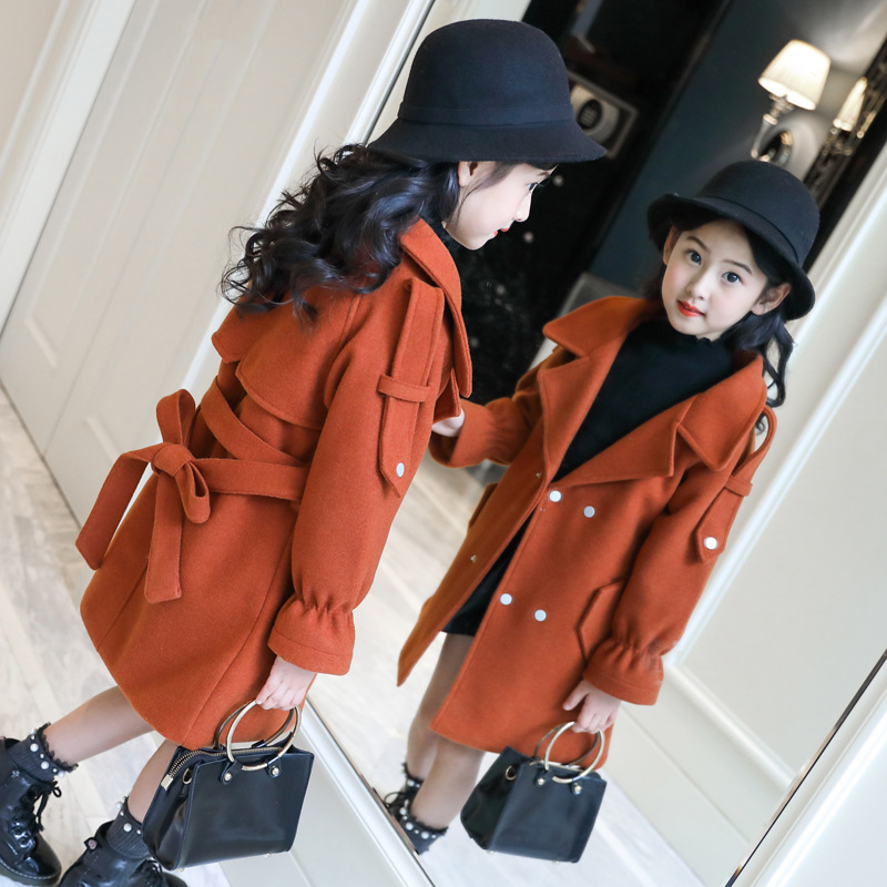 Manteau en laine pour fille, épais, Long, à la , , pour adolescent, veste coupe vent, automne hiver