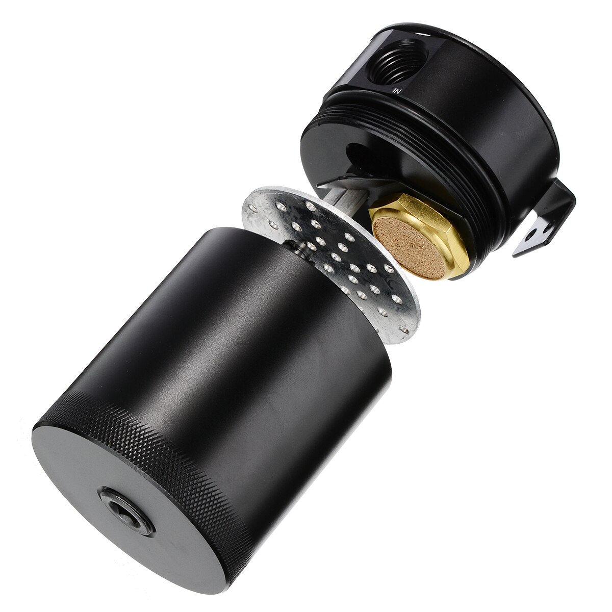 Universal 1 Pza 6061 aluminio 2-Puerto compacto desbloqueado captura de aceite Can 3/8 "NPT Salida de entrada negro 2 floz
