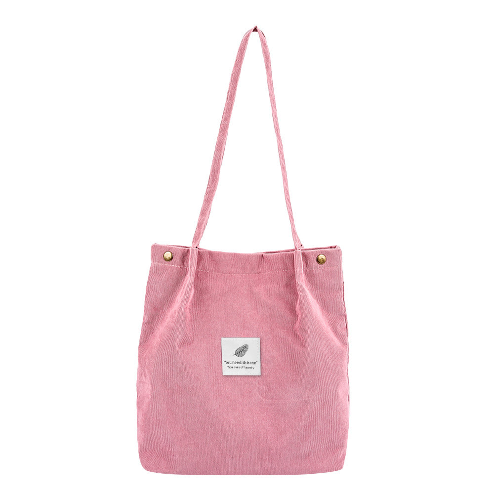 Hoge Capaciteit Vrouwen Corduroy Tote Dames Casual Effen Kleur Schoudertas Opvouwbare Herbruikbare Vrouwen Winkelen Strandtas # L5: E