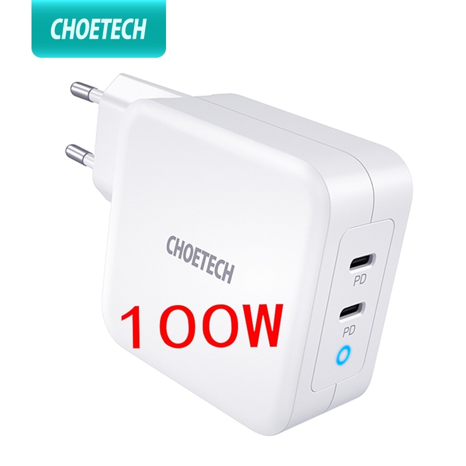 CHOETECH PD 100W GaN Dual USB Type C Charger for MacBook Air iPad iPhone 12 Pro Samsung Huawei ASUS Wall Charger for Lenovo DELL