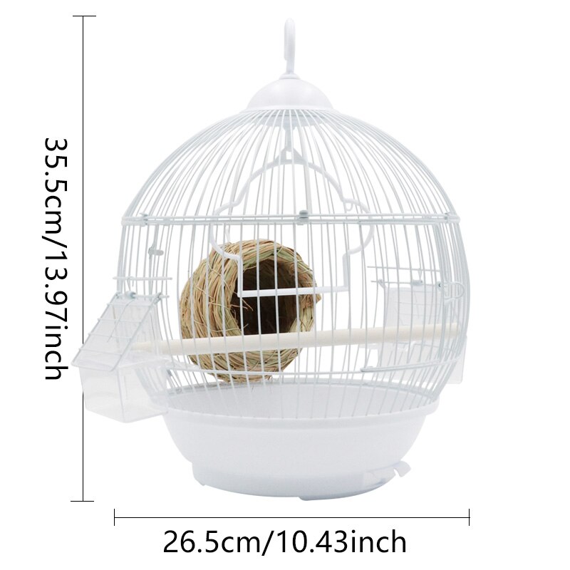 Round Bird Cage With Feeder Full Set Plastic Bird House Cage Bird Carrier For Small Birds All-Round Ventilation Can Be Detached: white
