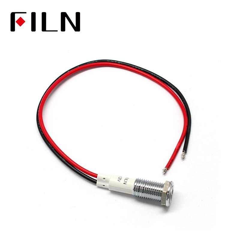 Filn 10mm bil dashbord nøytralt merke symbol sølv rled rød gul hvit blå grønn 12v ledet indikatorlys med 20cm kabler