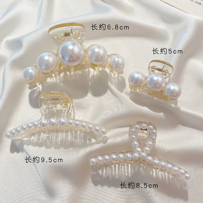 Pinza para el pelo acrílica con perlas para mujer, pinzas transparentes elegantes para el cabello, pinzas geométricas huecas simples para el baño, accesorios para el cabello: Multicolor