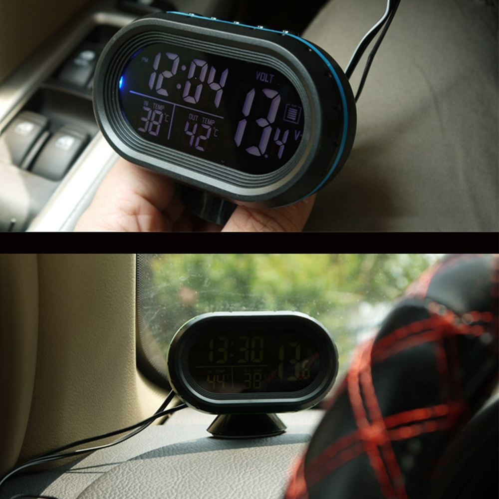 Digitale Auto Uhr Doppel Thermometer Batterie Voltmeter Spannung leuchtende elektronische Uhr Werkzeuge Auto DC 12V 24V Innen zubehör