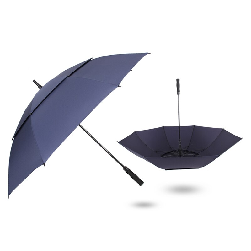 Nx stor golfparaply vindtæt dobbeltlag 135cm glasfiber mand forretning reklame sol regn lange paraply mænd