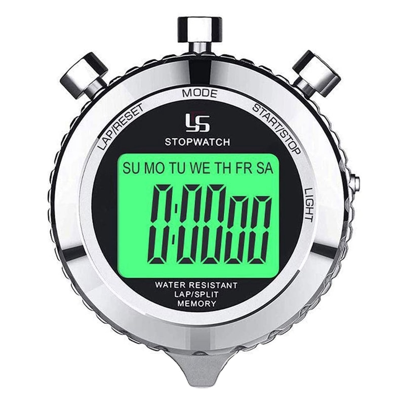 Ys Digitale Stopwatch Timer Metalen Stop Horloge Met Achtergrondverlichting, 2 Lap Stopwatch Timer Voor Sport Concurrentie