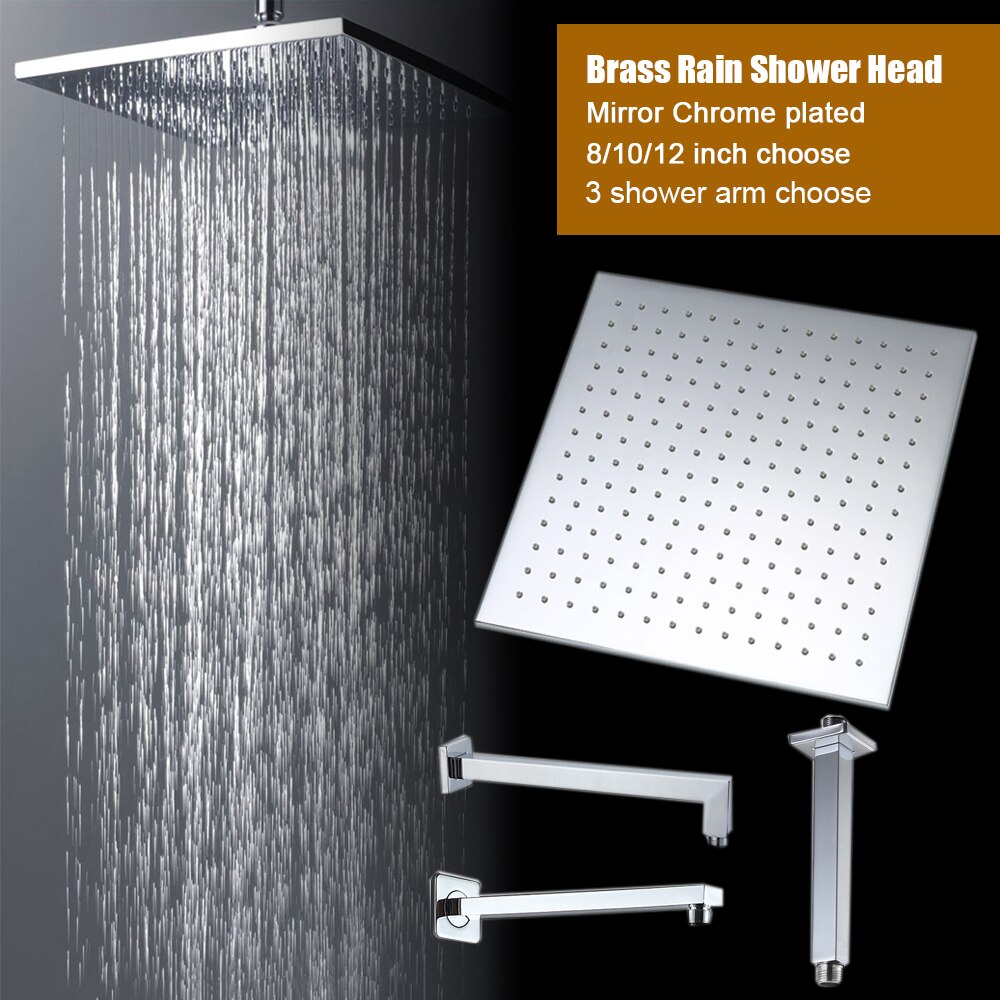 square rain shower head brass polishing chrome head shower arm wall mounted & ceiling mounted size 8 10 12 inch choose