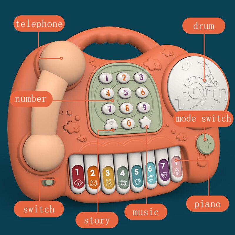 Eletric bęben ręczny fortepian telefon dla dzieci zabawki dla dzieci Boże Narodzenie edukacja prezenty oświetlenie robić zastosowań muzycznych telefon Juguetes dziewczyny zabawki robić wczesnej edukacji