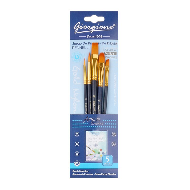 Juego de pinceles de Pintura Giorgione de nailon, Pincel plano Para Pintura al óleo, Pintura a Color agua, pinceles Para Pintura, suministros de arte: 5pcs